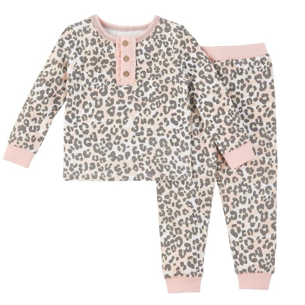 Mud Pie Leopard Print Pajama Set with Pink Accents